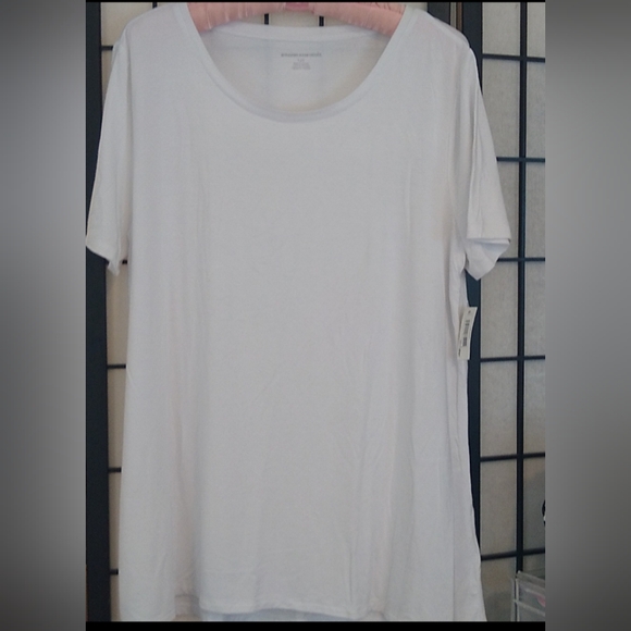 Amazon Essentials Large White T Shirt Short Sleeve Scoop Neck NWT 19" PTP 26" L - Picture 5 of 7